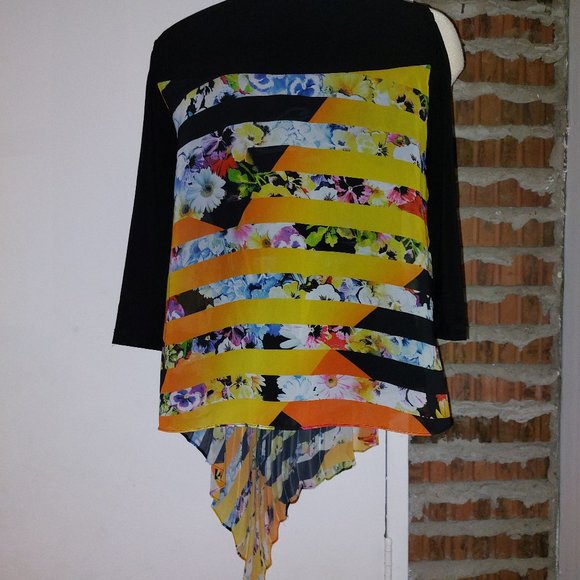 Joseph Ribkoff Asymmetric Pleated Floral Tunic Cold Shoulder Size 10 - Picture 5 of 7